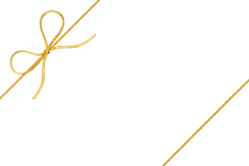 Golden Rope String with Knotted Bow in Corner Isolated on White and Png Transparent Background