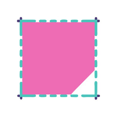 Colorful square note with a pink background and teal dashed outline for reminders and graphic design
