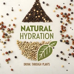 Seeds forming a drop shape with plant leaf and text