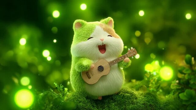 Adorable hamster playing a ukulele a cute and cheerful illustration for childrens books and whimsical designs