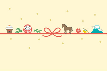 年賀状2026 ウマと縁起物のイラスト　テンプレート