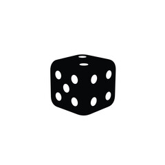 Black silhouette of a six sided die with white dots
