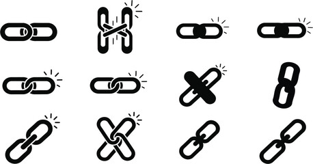 Chain link icon set connection security and web symbolism