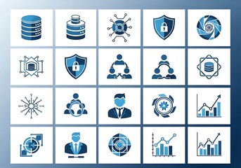 Modern digital icons representing technology security data analytics and business concepts