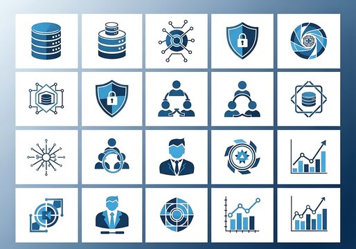 Modern digital icons representing technology security data analytics and business concepts