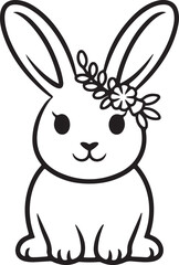 Fototapeta premium Adorable bunny with flower crown springtime animal drawing style for springtime designs