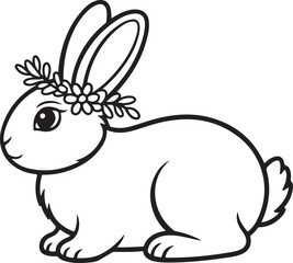 Obraz premium Adorable bunny with floral wreath outline drawing sweet character 100 Characters