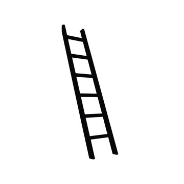 Simple black ladder leaning against an unseen surface silhouette