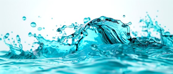 a captivating shot of water in motion, the image showcases the dynamic nature of liquid with splashes and bubbles. The clear water is a symbol of purity and freshness