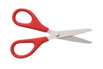 Red scissors with open metal blades, an essential cutting tool for crafts, school, office work, and diy projects