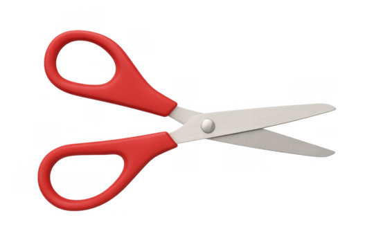 Red scissors with open metal blades, an essential cutting tool for crafts, school, office work, and diy projects - Powered by Adobe
