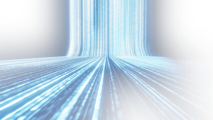 Abstract blue light streams flowing from above. Transparent png background, isolated
