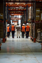 Fototapeta na wymiar Logistics team walking in warehouse during inspection