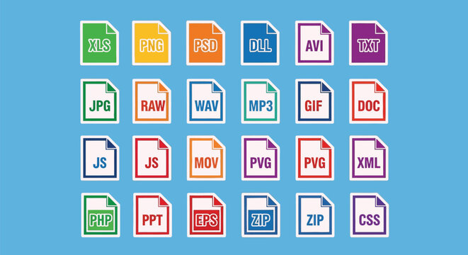 File types extensions icons set vector illustration design art