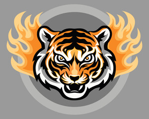 Fierce tiger head with flames emblem