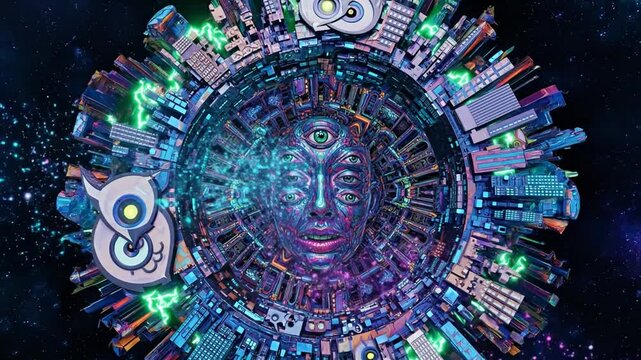 Intricate psychedelic artwork reveals a surreal multi-eyed face