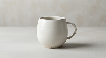 White ceramic mug on a white surface, simple design.
