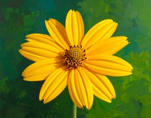 Radiant yellow flower in full bloom against a textured green backdrop