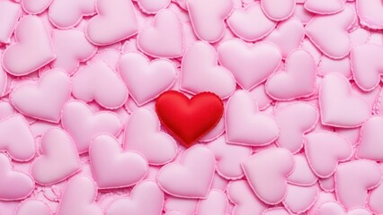One red heart surrounded by many pink hearts Valentines Day concept love