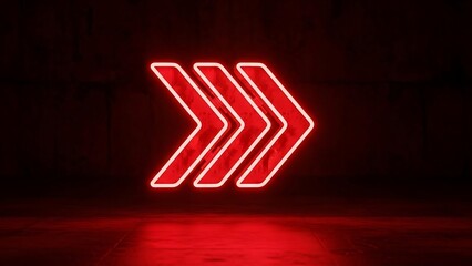 Three red arrows illuminate concrete wall in dark space