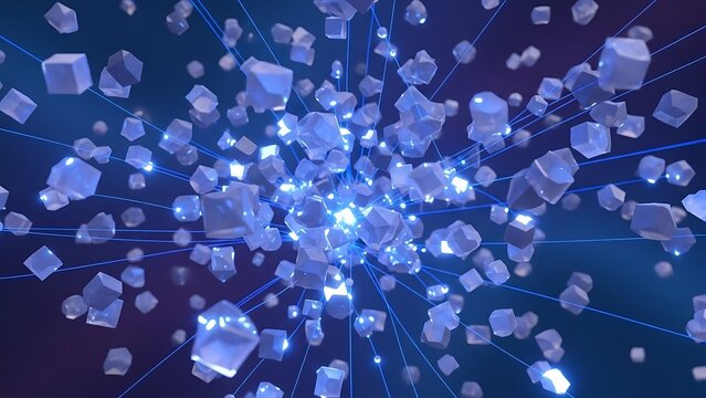 Abstract connection network with glowing cube and lines - Powered by Adobe