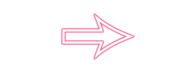 pink color bright light neon arrow pointer pointing right with glowing effect on transparent background for stylish designs
