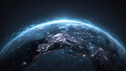 Glowing globe illustration showing connectivity across night-lit continents