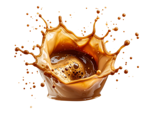 Coffee Cream Explosion Splash with Strong Upward Burst and Foamy Micro Bubbles, Isolated PNG