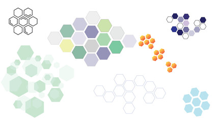  honeycomb icon vector illustration set.Hexagon pattern structure, design molecular dna, polygon honeycomb