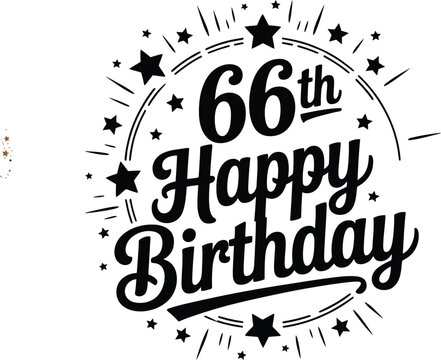 Festive 66th Birthday Vector Design with Bold Stylized Typography, Starbursts, and Decorative Elements for Joyful Celebration.
