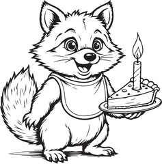 Cute cartoon feline kitten vector sketch with funny fur tail for a fox animal coloring page design