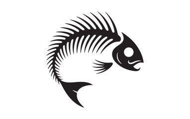 Stylized Fish Skeleton Silhouette Vector, Creative Bone Art Design.