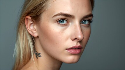 Naklejka premium beautiful portrait of a young woman with a tattoo on her neck