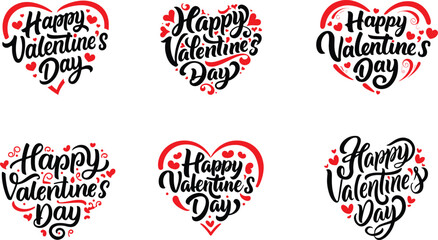 Happy Valentine’s Day Heart Typography Set with Romantic Calligraphy design, vector illustration