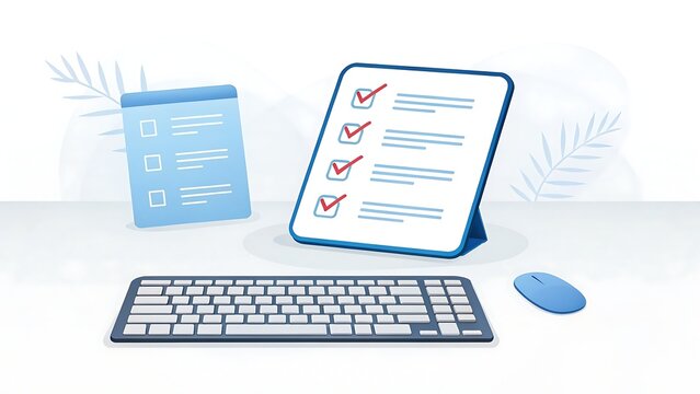 Efficiently manage tasks with modern digital checklist and keyboard setup today