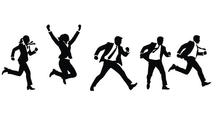 Obraz premium Business people running and jumping silhouette vector illustration