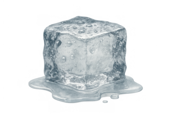 Ice cube melting on a transparent background, transforming from solid frozen water to liquid, cooling beverages