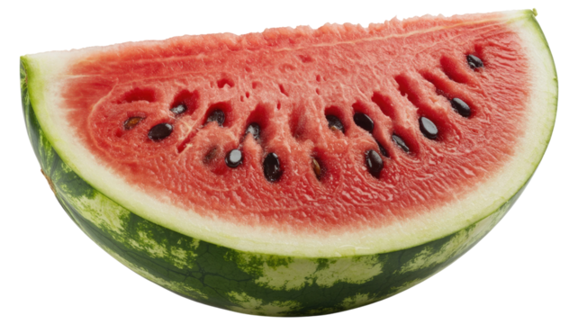 Vibrant red watermelon slice with seeds, fresh and juicy fruit