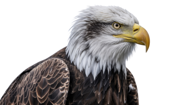 Majestic bald eagle portrait looking right, symbol of freedom.