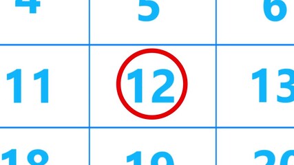 Calendar of may month 12th day is red circled,looped animation.A very important date in the calendar.Signing a day on a calendar.