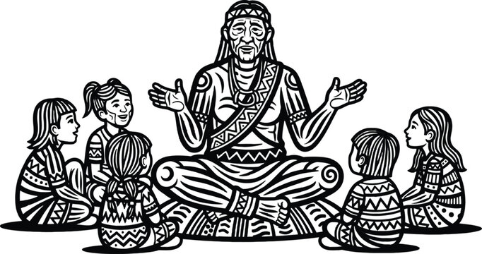 Indigenous elder sharing knowledge with children in cultural learning circle