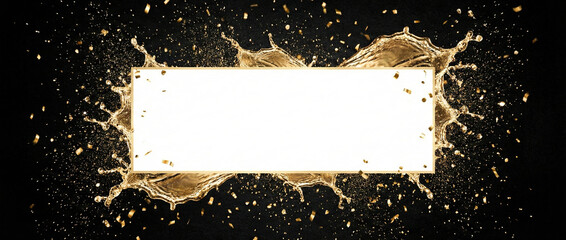 champagne splash with golden particles on dark background