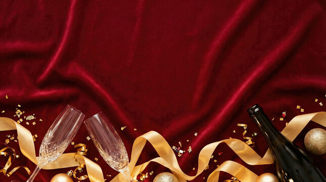 New Year party background with red velvet texture space above for headline