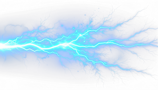Vibrant electric-blue lightning strike with glowing energy trails and spark effects on transparent background, ideal for digital artwork and motion graphics - Powered by Adobe