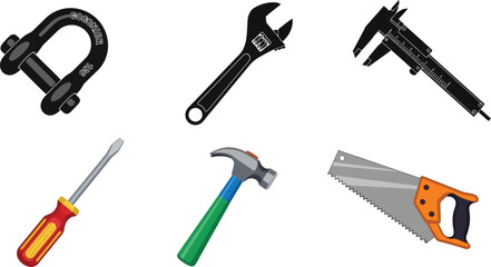 Variety of hand tools isolated on white background for construction projects