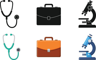 Medical and professional equipment stethoscope briefcase and microscope icons