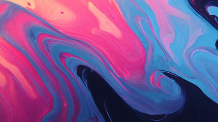 Vibrant abstract swirls of pink blue and orange paint