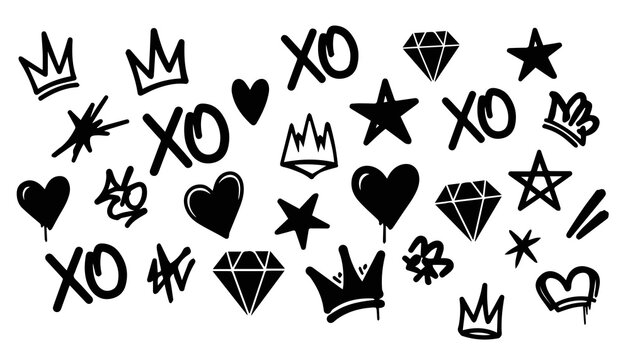 Black and white graffiti style designs various elements vector