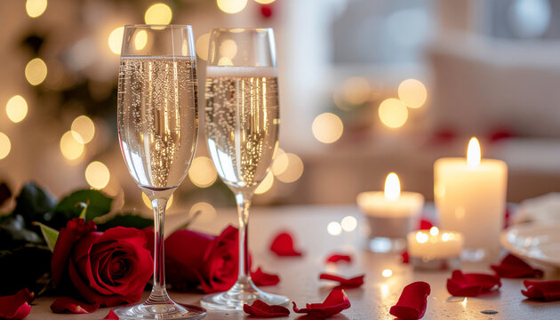 Romantic Valentine Dinner with Champagne and Candlelight — Intimate Luxury Evening Photography