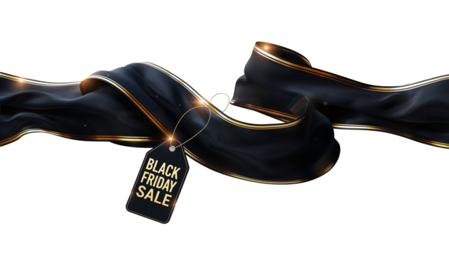 Black Friday Sale Luxury Black Ribbon with Gold Trim and Sparkles PNG